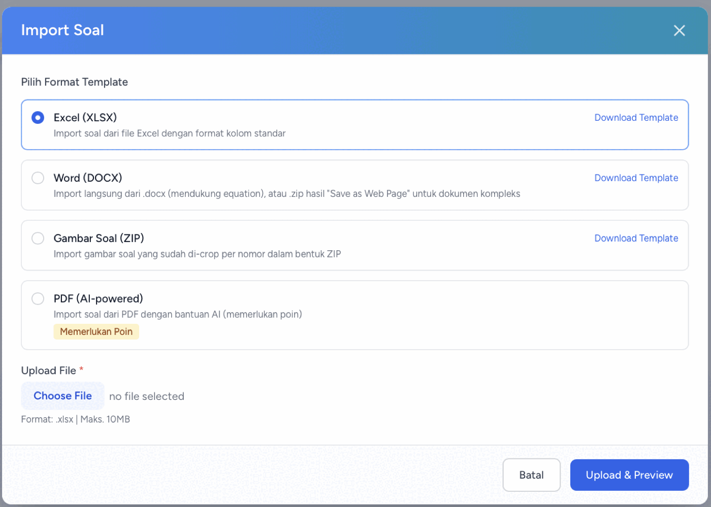 Halaman impor soal