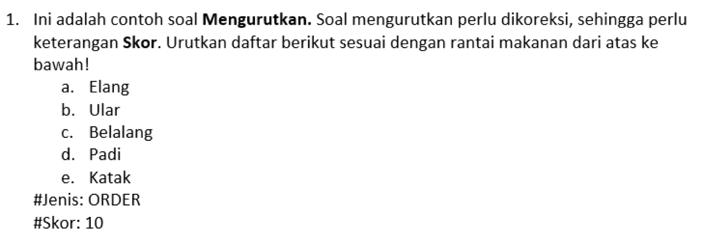 Format penulisan soal mengurutkan