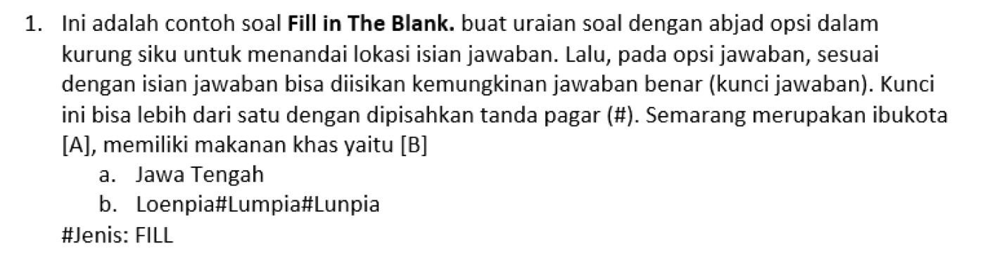 Format penulisan soal fill in the blank