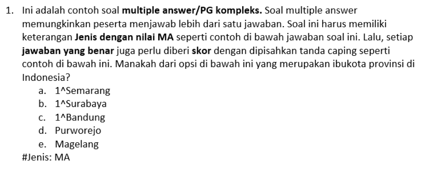 Format penulisan soal pilihan ganda kompleks