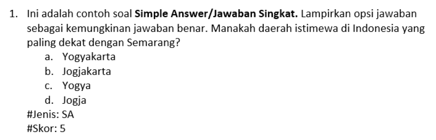Format penulisan soal jawaban singkat