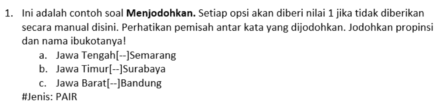 Format penulisan soal menjodohkan