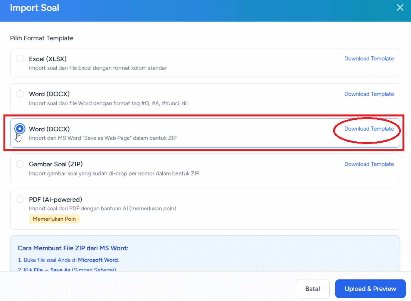 Tombol Download Template
