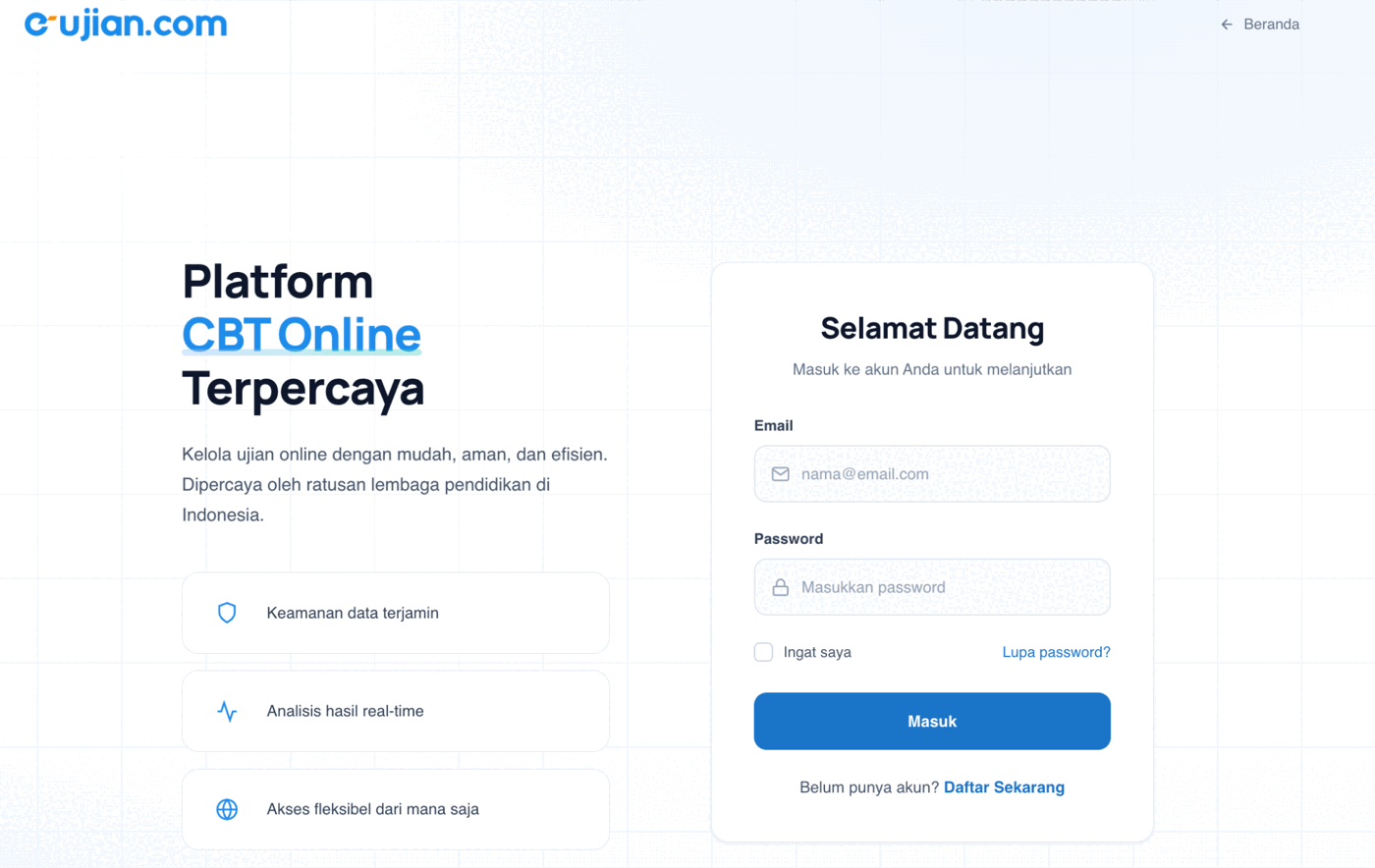 Halaman login E-Ujian