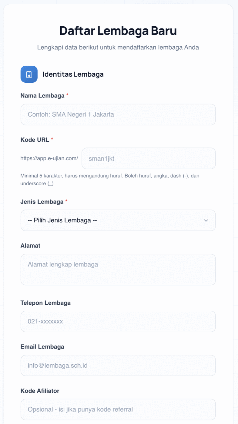 Formulir pendaftaran lembaga