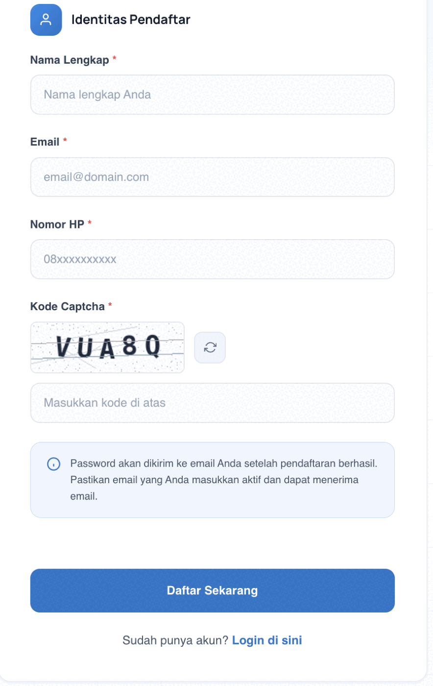 Data penanggung jawab dan kode Captcha