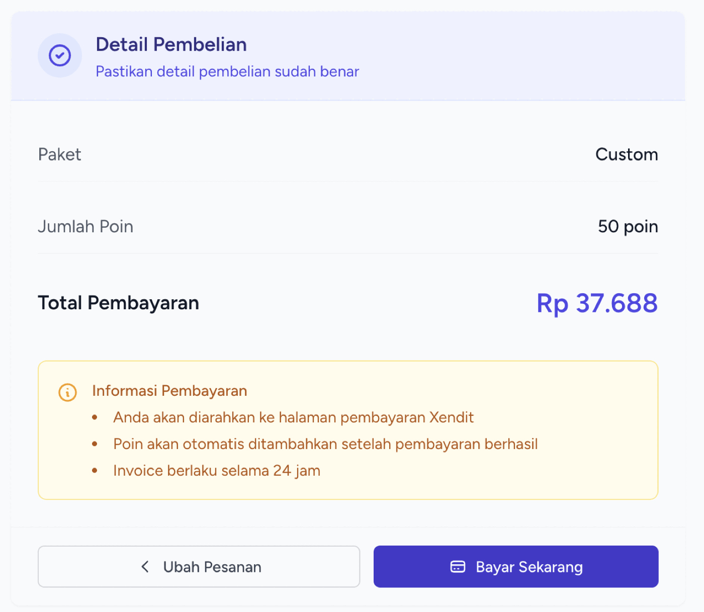 Konfirmasi pembelian poin