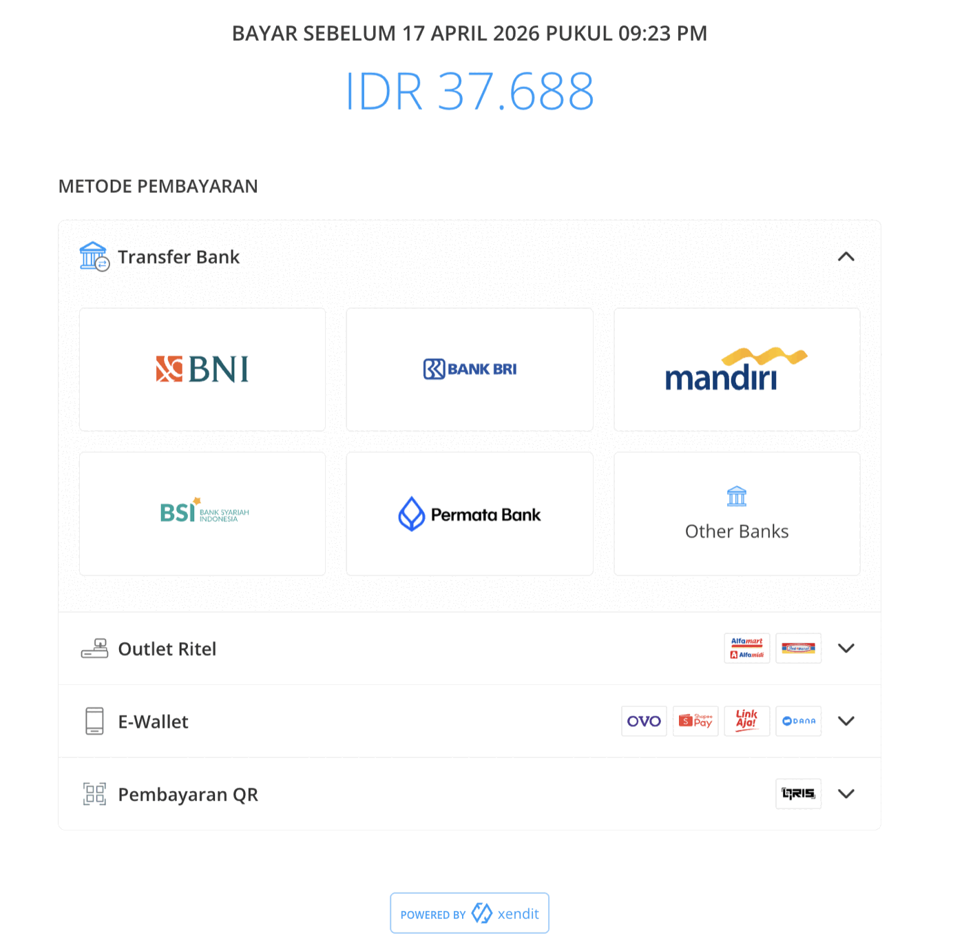 Pilihan metode pembayaran