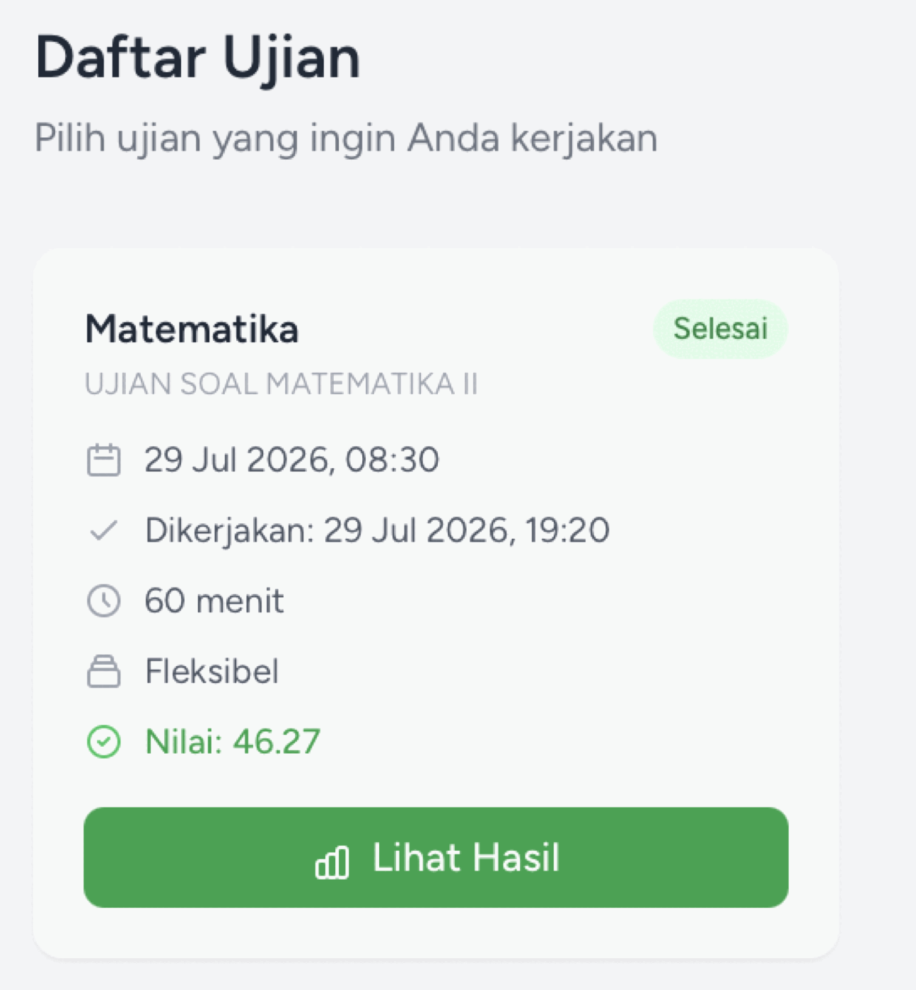 Ringkasan hasil ujian