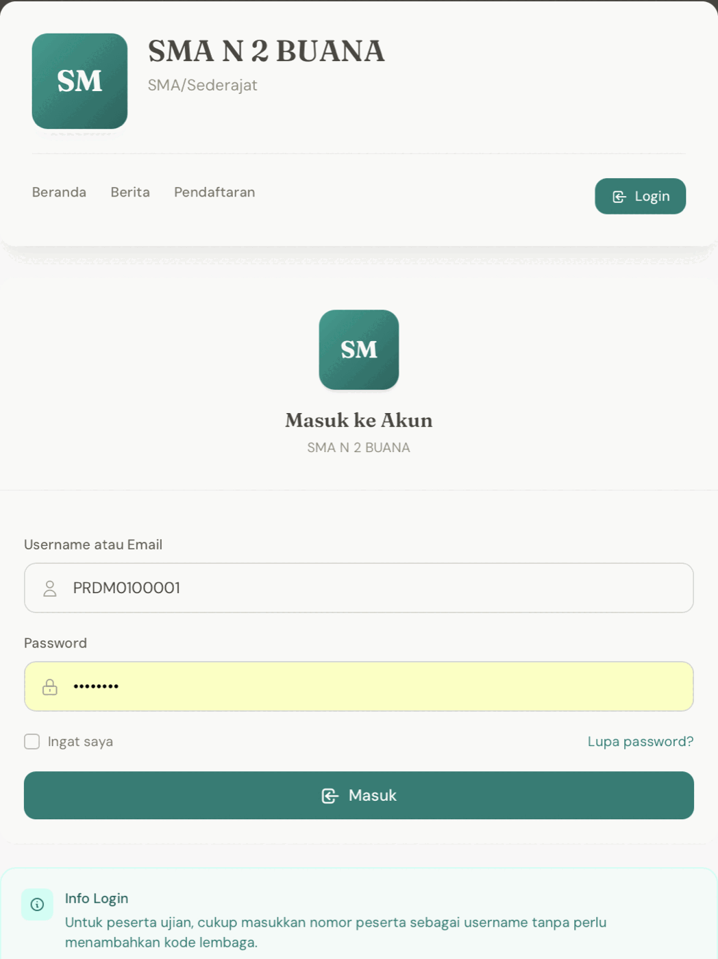 Login melalui portal lembaga