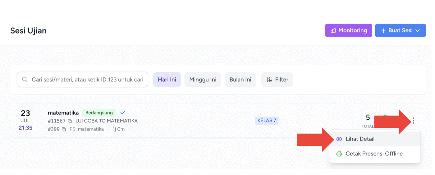 Informasi ringkas sesi yang sedang berjalan